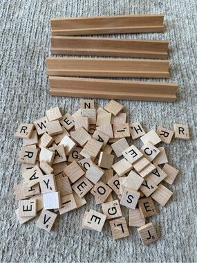Vintage Scrabble Wooden Letter Tiles & Racks Replacement Craft Lot